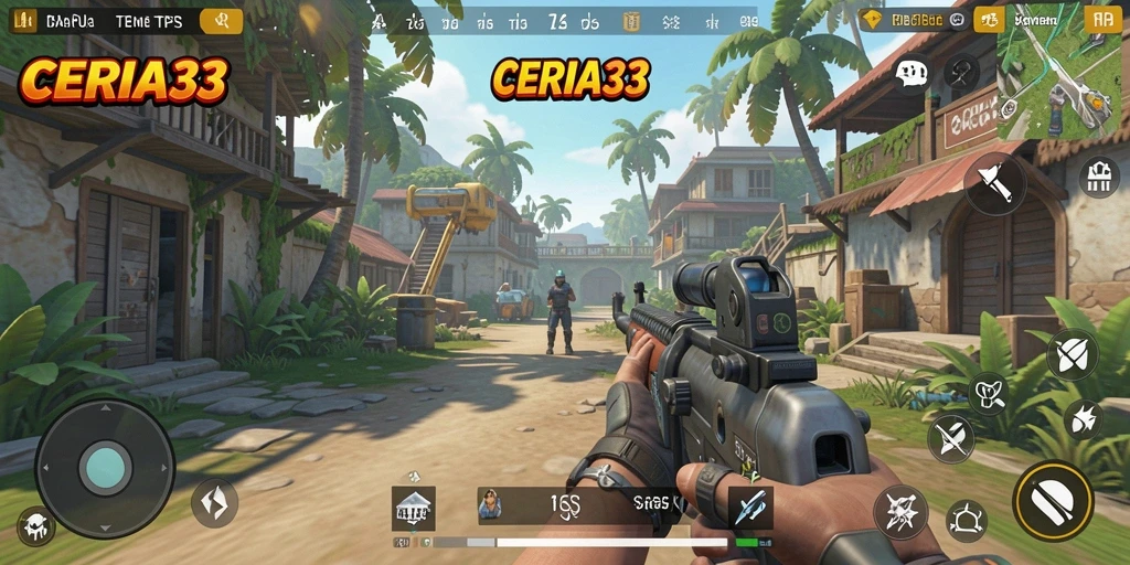 Screenshot menampilkan aksi menegangkan dalam gameplay TPS CERIA33.
