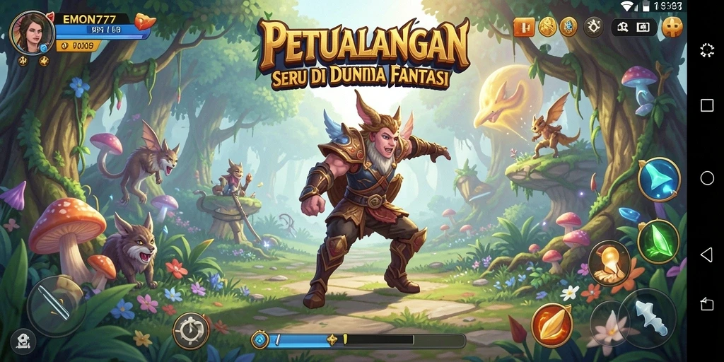Tampilan gameplay seru dalam dunia petualangan EMON777.