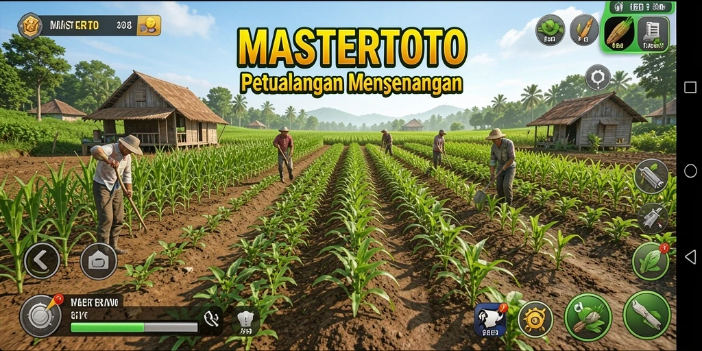 Screenshot gameplay MASTERTOTO yang menunjukkan lahan pertanian yang rimbun.