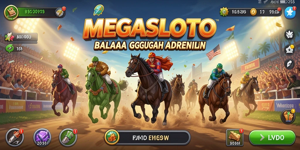 Tampilan dinamis dari permainan balapan MEGASLOTO yang mendebarkan.