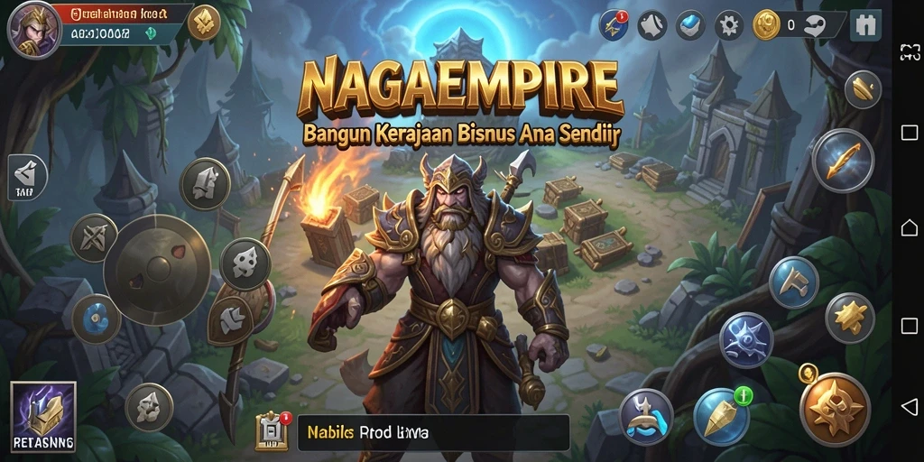 Tangkapan layar gameplay NAGAEMPIRE menunjukkan pengelolaan bisnis yang dinamis.