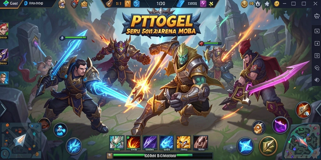 Screenshot PTTOGEL menampilkan pertarungan epik antara karakter di arena MOBA.