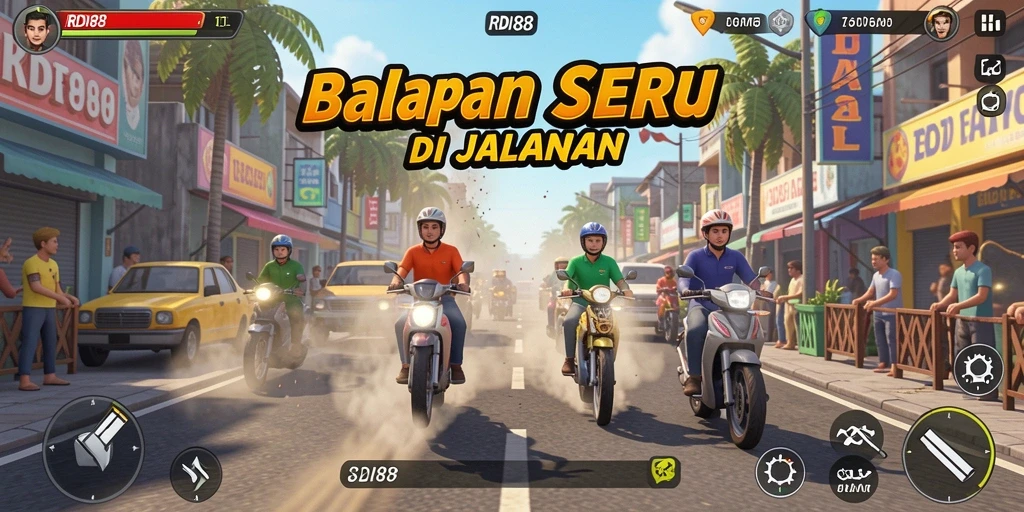 Tangkapan layar menunjukkan aksi balapan mendebarkan dari RDI88.